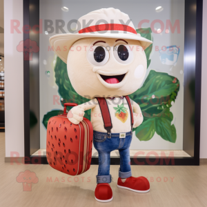 Beige Strawberry mascot costume character dressed with a Boyfriend Jeans and Briefcases