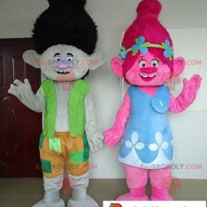 Mascotte Poppy e Branch 2 troll dei cartoni animati -
