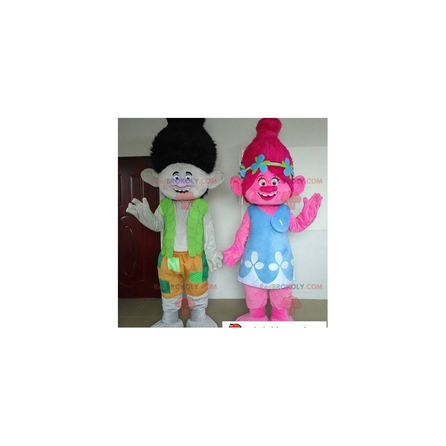 Mascottes de Poppy et Branche 2 trolls de dessin animé -