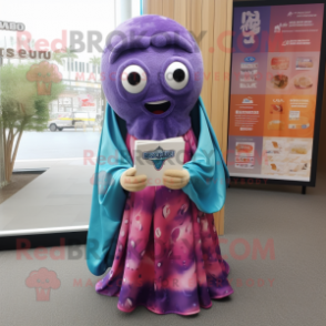 nan Squid mascot costume character dressed with a Maxi Dress and Scarves