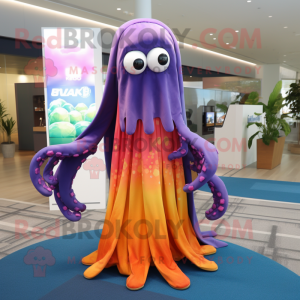 nan Squid mascot costume character dressed with a Maxi Dress and Scarves