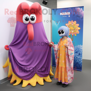 nan Squid mascot costume character dressed with a Maxi Dress and Scarves