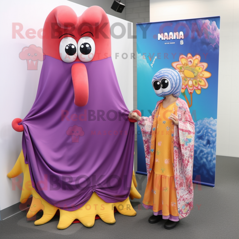 nan Squid mascot costume character dressed with a Maxi Dress and Scarves nan Squid mascot costume character dressed with a Maxi Dress and Scarves