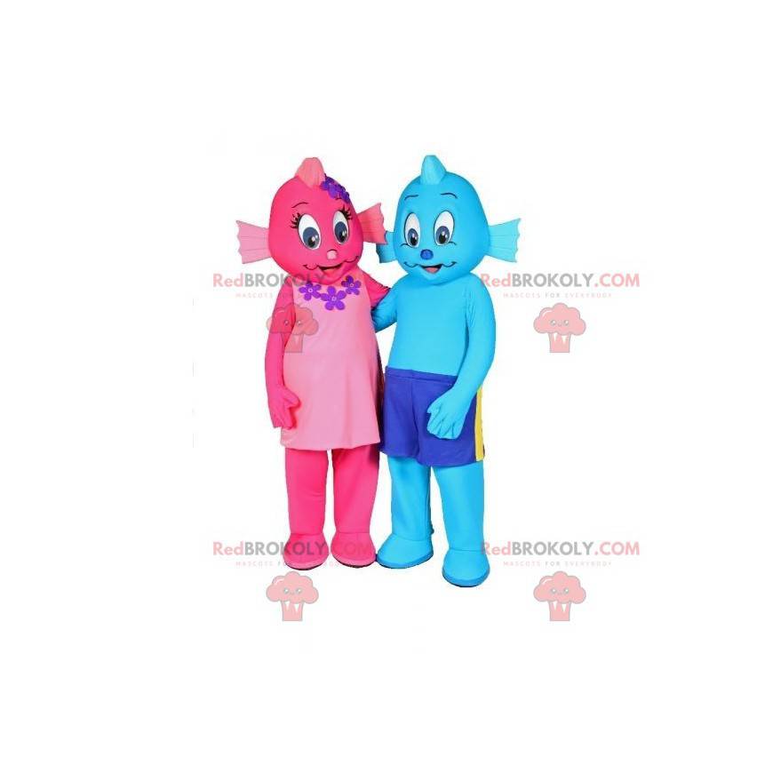 2 peixes mascotes um rosa e um azul. 2 mascotes - Redbrokoly.com