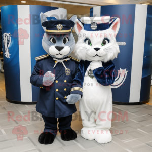 Navy Lynx mascot costume character dressed with a Ball Gown and Berets