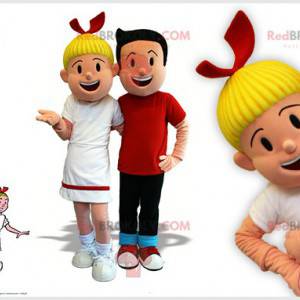 2 mascottes van beroemde stripfiguren Bob en Bobette -