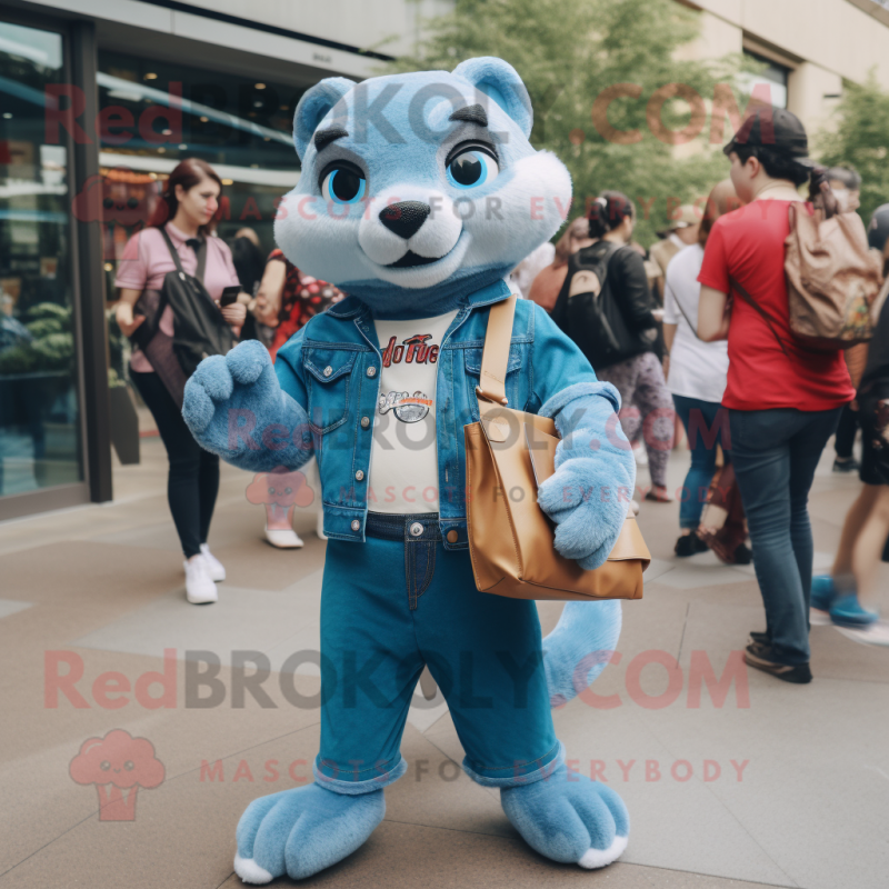 Blue Ferret mascot costume character dressed with a Mom Jeans and Handbags