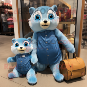 Blue Ferret mascot costume character dressed with a Mom Jeans and Handbags