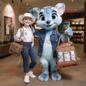 Blue Ferret mascot costume character dressed with a Mom Jeans and Handbags