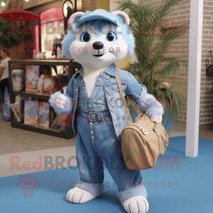 Blue Ferret mascot costume character dressed with a Mom Jeans and Handbags