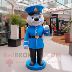 Sky Blue British Royal Guard mascot costume character dressed with a Blazer and Hats