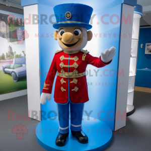 Sky Blue British Royal Guard mascot costume character dressed with a Blazer and Hats