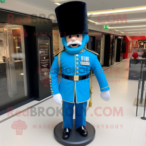 Sky Blue British Royal Guard mascot costume character dressed with a Blazer and Hats