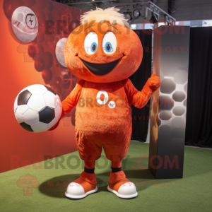 Rust Soccer Ball mascot costume character dressed with a Yoga Pants and Mittens