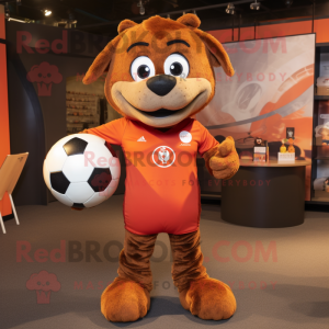 Rust Soccer Ball mascot costume character dressed with a Yoga Pants and Mittens