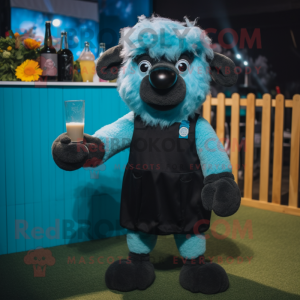 Cyan Suffolk Sheep mascot costume character dressed with a Cocktail Dress and Suspenders