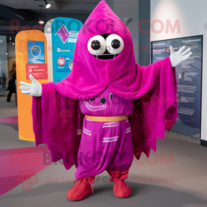 Magenta Tacos mascot costume character dressed with a Bermuda Shorts and Shawl pins