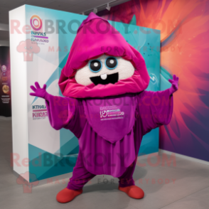Magenta Tacos mascot costume character dressed with a Bermuda Shorts and Shawl pins
