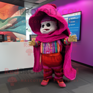 Magenta Tacos mascot costume character dressed with a Bermuda Shorts and Shawl pins