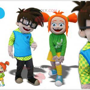 2 mascots a boy and a girl. 2 children 2 schoolchildren -