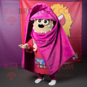 Magenta Tacos mascot costume character dressed with a Bermuda Shorts and Shawl pins