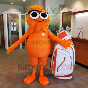 Orange Golf Bag mascot costume character dressed with a One-Piece Swimsuit and Tie pins