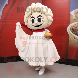 White Meatballs mascot costume character dressed with a Wrap Skirt and Anklets