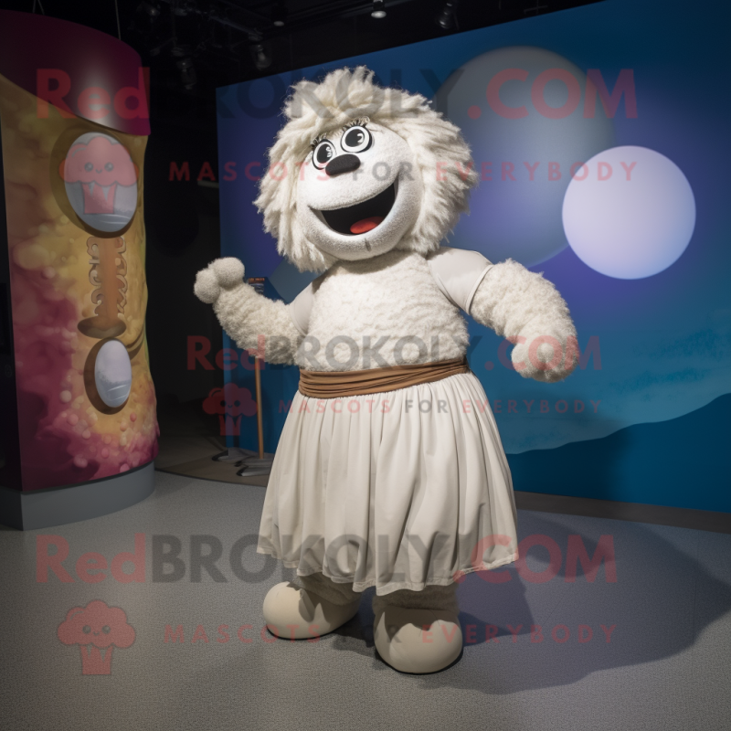 White Meatballs mascot costume character dressed with a Wrap Skirt and Anklets White Meatballs mascot costume character dressed with a Wrap Skirt and Anklets