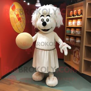 White Meatballs mascot costume character dressed with a Wrap Skirt and Anklets