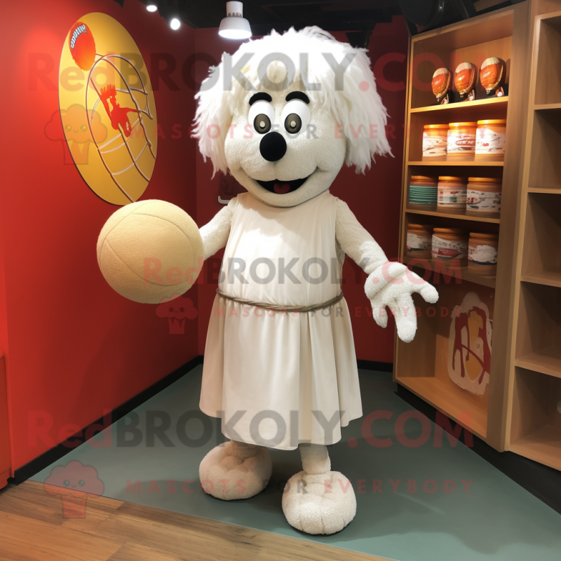 White Meatballs mascot costume character dressed with a Wrap Skirt and Anklets White Meatballs mascot costume character dressed with a Wrap Skirt and Anklets