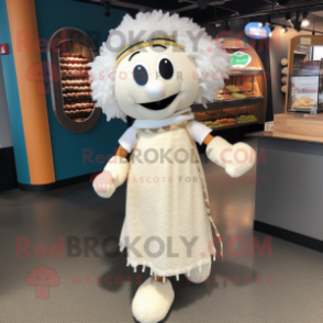 White Meatballs mascot costume character dressed with a Wrap Skirt and Anklets