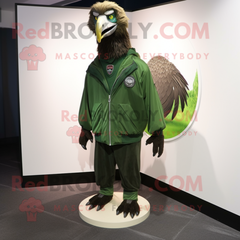 Forest Green Vulture mascot costume character dressed with a Jacket and Shoe clips Forest Green Vulture mascot costume character dressed with a Jacket and Shoe clips