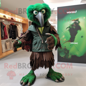 Forest Green Vulture mascot costume character dressed with a Jacket and Shoe clips