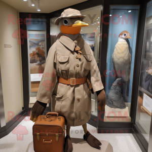 Tan Passenger Pigeon mascot costume character dressed with a Henley Tee and Mittens