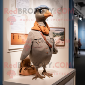 Tan Passenger Pigeon mascot costume character dressed with a Henley Tee and Mittens