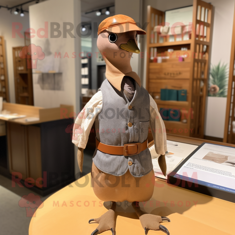 Tan Passenger Pigeon mascot costume character dressed with a Henley Tee and Mittens