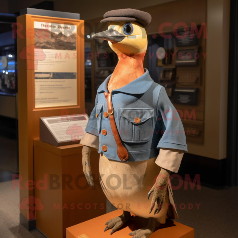 Tan Passenger Pigeon mascot costume character dressed with a Henley Tee and Mittens