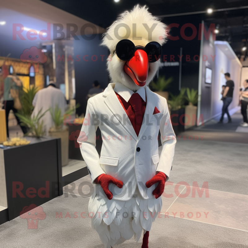 nan Rooster mascot costume character dressed with a Suit Jacket and Sunglasses