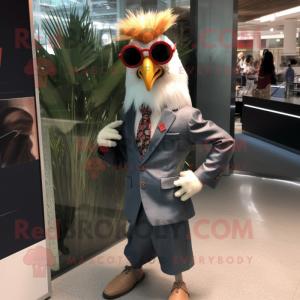 nan Rooster mascot costume character dressed with a Suit Jacket and Sunglasses