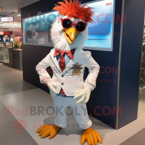 nan Rooster mascot costume character dressed with a Suit Jacket and Sunglasses