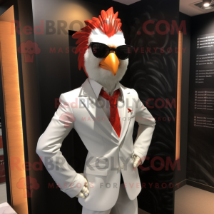 nan Rooster mascot costume character dressed with a Suit Jacket and Sunglasses