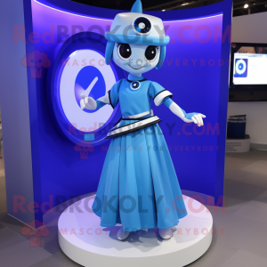 Blue Computer mascot costume character dressed with a Circle Skirt and Belts