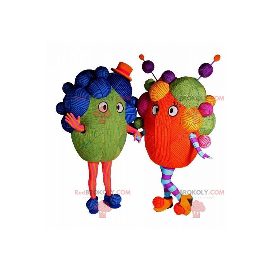 2 mascottes van gekleurde bollen wol - Redbrokoly.com