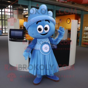 Blue Computer mascot costume character dressed with a Circle Skirt and Belts
