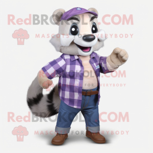 Lavender Ferret mascot costume character dressed with a Flannel Shirt and Belts