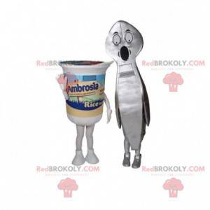 2 mascotes um iogurte e uma colher gigante - Redbrokoly.com
