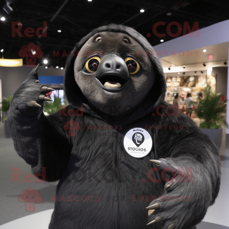 Black Giant Sloth mascot costume character dressed with a Sweatshirt and Rings Black Giant Sloth mascot costume character dressed with a Sweatshirt and Rings