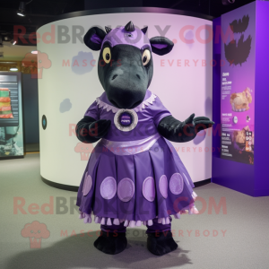 Purple Tapir mascot costume character dressed with a Circle Skirt and Cummerbunds