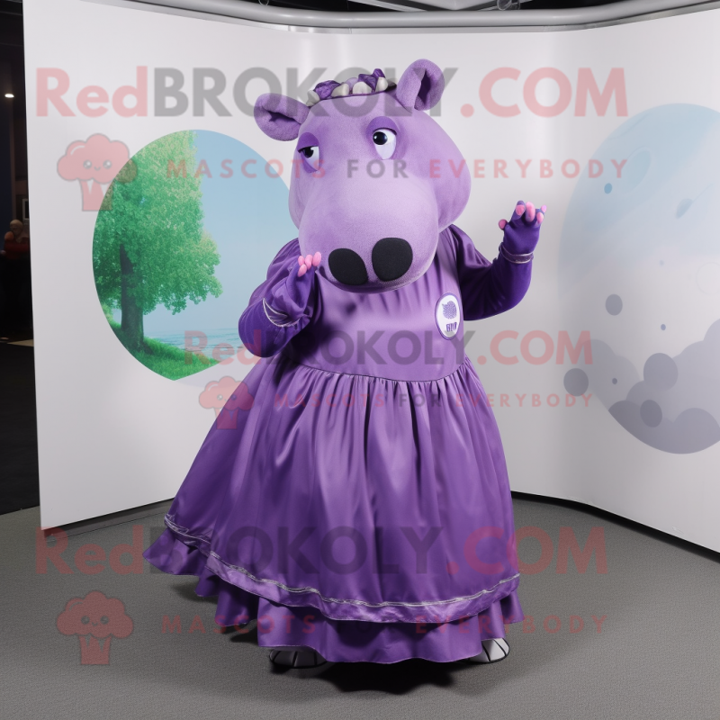 Purple Tapir mascot costume character dressed with a Circle Skirt and Cummerbunds Purple Tapir mascot costume character dressed with a Circle Skirt and Cummerbunds
