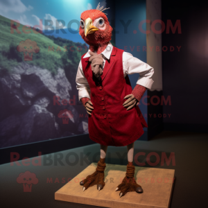 Maroon Guinea Fowl mascot costume character dressed with a Oxford Shirt and Anklets